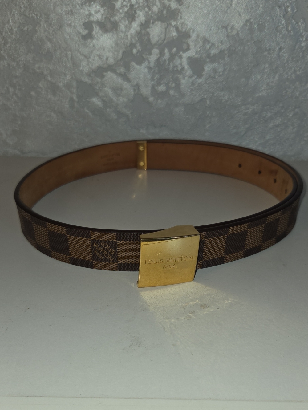 Louis Vuitton Damier Ebene Brown Belt with Gold Buckle